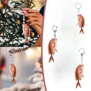Portachiavi Pesce Orata Rossa Realistico Acrilico Pendente Piatto 2D Ornamento Per Borsa Regalo Originale