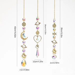 Golden galaxy sun catchers with crystal stars and moon pendants in three sizes