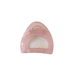 Pink translucent triangle cat-ear claw clip for high ponytail on white background