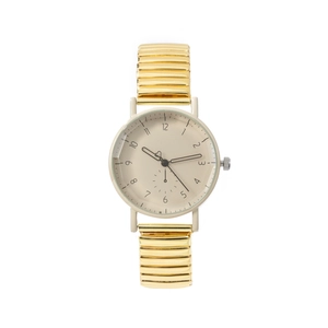 Montre à quartz élégante avec bracelet métal élastique doré et aiguille en cœur