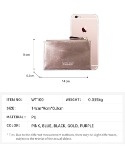 Portacarte sottile in pelle PU oro rosa con dimensioni 14x9x0,3cm e un peso di soli 0,035kg
