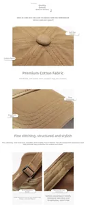 Detail view of khaki cotton baseball cap showing metal buckle and moisture-wicking band