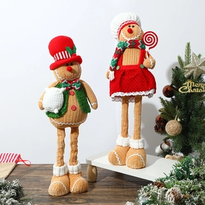 Pair of plush Christmas gingerbread man figurines for festive home holiday decorations