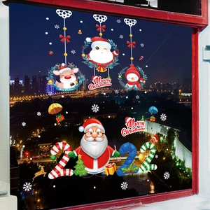 Christmas Window Stickers Santa Claus Reindeer Snowman Static Cling PVC Waterproof Glass Decals Holiday Home Decor