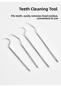 Detailed macro view of 4-piece stainless steel toothpicks with non-slip knurled handles