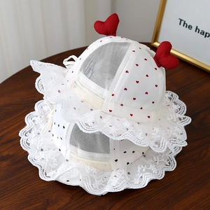 Lot de chapeaux d'été bébé en dentelle avec motifs cœur et pois pour protection solaire