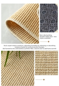 Macro view of natural sisal rug texture with non-slip backing and thick woven edges