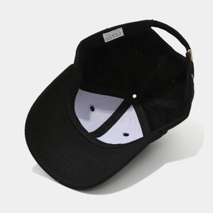Black cotton baseball cap with side heart embroidery and adjustable metal buckle