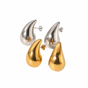 Hollow teardrop earrings in polished gold and silver stainless steel minimalist style