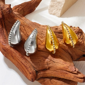 Waterdrop Hoop Earrings Stainless Steel Inlaid Cubic Zirconia Hollow Geometric Fashion Jewelry Tarnish Resistant For Women