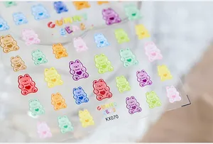 Macro shot of 3D colorful gummy bear nail art stickers with jelly texture model KX070