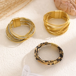 Multi-layer PU leather wrap bracelets set with leopard print and magnetic clasp