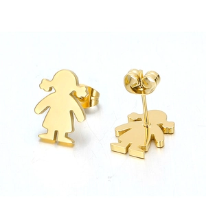 Boucles d'oreilles silhouette fille minimalistes en acier inoxydable doré avec fermoir papillon