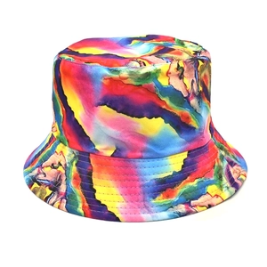 Colorful tie-dye graffiti bucket hat for sun protection with abstract vibrant ink pattern