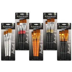 Set of 3 nylon paint brushes with wooden handles for watercolor and oil painting
