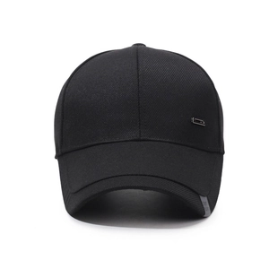Classic black cotton baseball cap with side metal accent for casual outdoor sports wear