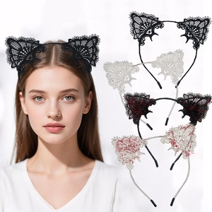 Lace Cat Ear Headband Hollow Gothic Hair Hoop For Women Cosplay Party Halloween Costume Accessories