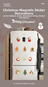 Christmas magnetic fridge stickers set with Santa Claus and Gingerbread Man decorations