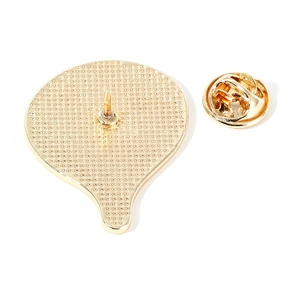 Cartoon heart brooch in gold alloy metal with butterfly clutch back and safety pin pin