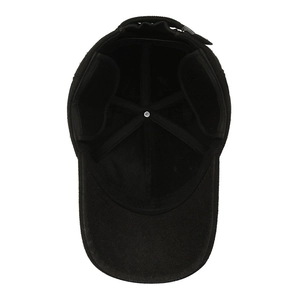 Men's winter baseball cap with ear flaps and warm lining shown from an inner view