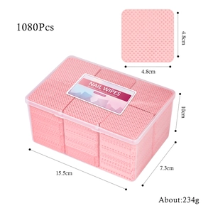 Lint-free pink nail wipes 1080pcs set in clear plastic box with embossed texture