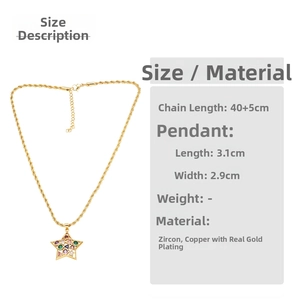 Detailed size chart of gold-plated star necklace with colorful zircon pendant