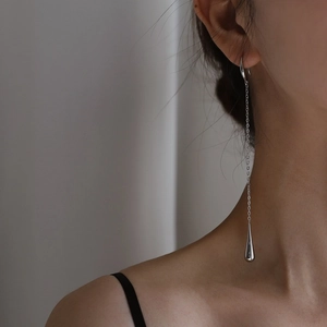 Cyberpunk Large Teardrop Smooth Long Tassel Ear Hooks Stainless Steel Dangle Earrings For Women Silver Fashion Jewelry