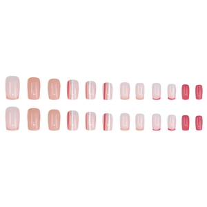 Chic pink and deep red gradient square press-on nails set in a 24-piece full coverage pack