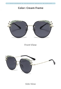 Detail view of polarised oval children's sunglasses with cream white panda and bamboo frames