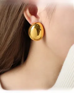 Polished 18k gold waterdrop earrings with a high-gloss finish shown on model ear