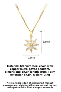 Detailed dimensions of gold titanium steel floral pendant necklace with crystal zircons