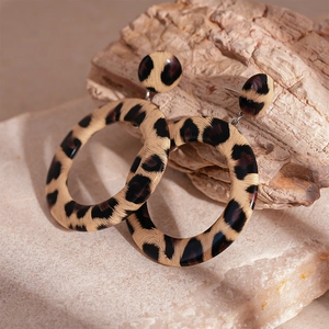 Chic leopard print faux leather hoop earrings with minimalist geometric design for women