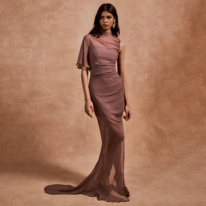 Women One Shoulder Maxi Dress Artificial Pearl Chiffon Milk Satin Asymmetric Slit Ruched Sexy Elegant Summer Solid Color Long Gown