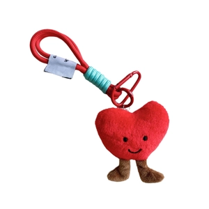 Portachiavi a cuore in peluche rosso con viso sorridente e gambe per ciondolo per borsa