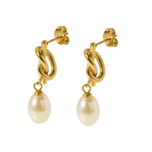 French vintage baroque pearl drop earrings with elegant gold rope knot design