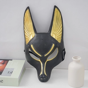 Anubis Egyptian god mask in matte black and gold finish for cosplay and masquerade parties