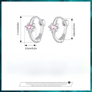 Detailed information for S925 silver star earrings with pink heart zircon stones