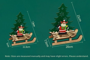 Detailed size specifications for DIY wooden Santa sleigh and Christmas tree ornaments