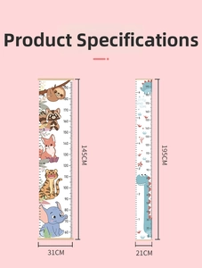 Detailed sizing specifications for forest and dinosaur theme hanging growth charts