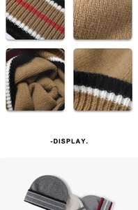 Detailed view of high-density wool knit texture and striped patterns on beanies