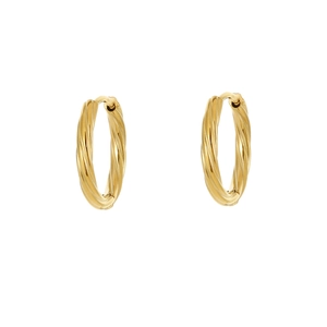 Minimalist gold twisted hoop earrings with a textured spiral design and polished finish