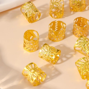 Golden hollow hair rings for dreadlocks and DIY hair accessories decoration
