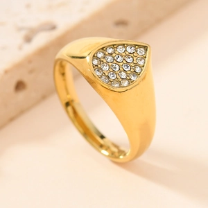 Luxury gold drop-shaped ring with pavé sparkling crystals and polished finish for women