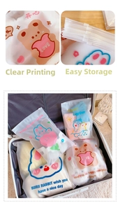 Macro detail of waterproof frosted travel bags with zipper seal and cute animal prints