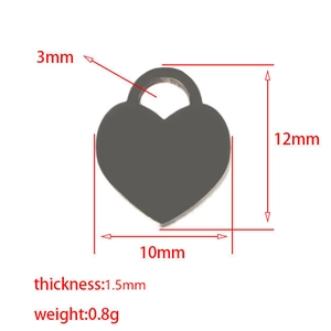 Stainless steel heart pendant charm with dimensions 12mm x 10mm for DIY jewelry making