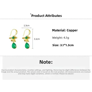 Detailed technical diagram showing dimensions and 4.1g weight of green drop earrings