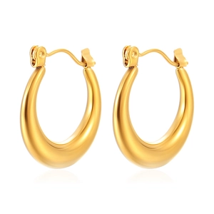 Classic golden hoop earrings with smooth metallic finish shown on white background