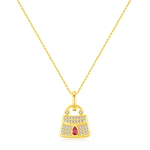 S925 sterling silver handbag pendant necklace with red and clear crystal accents