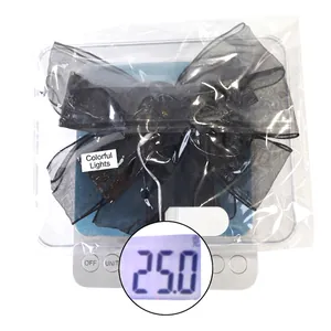 Luminous black organza Halloween bow pendant with built-in LED lights for party decor
