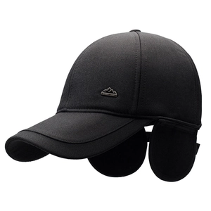 Winter windproof baseball cap for men with ear flaps and thermal fleece lining in black